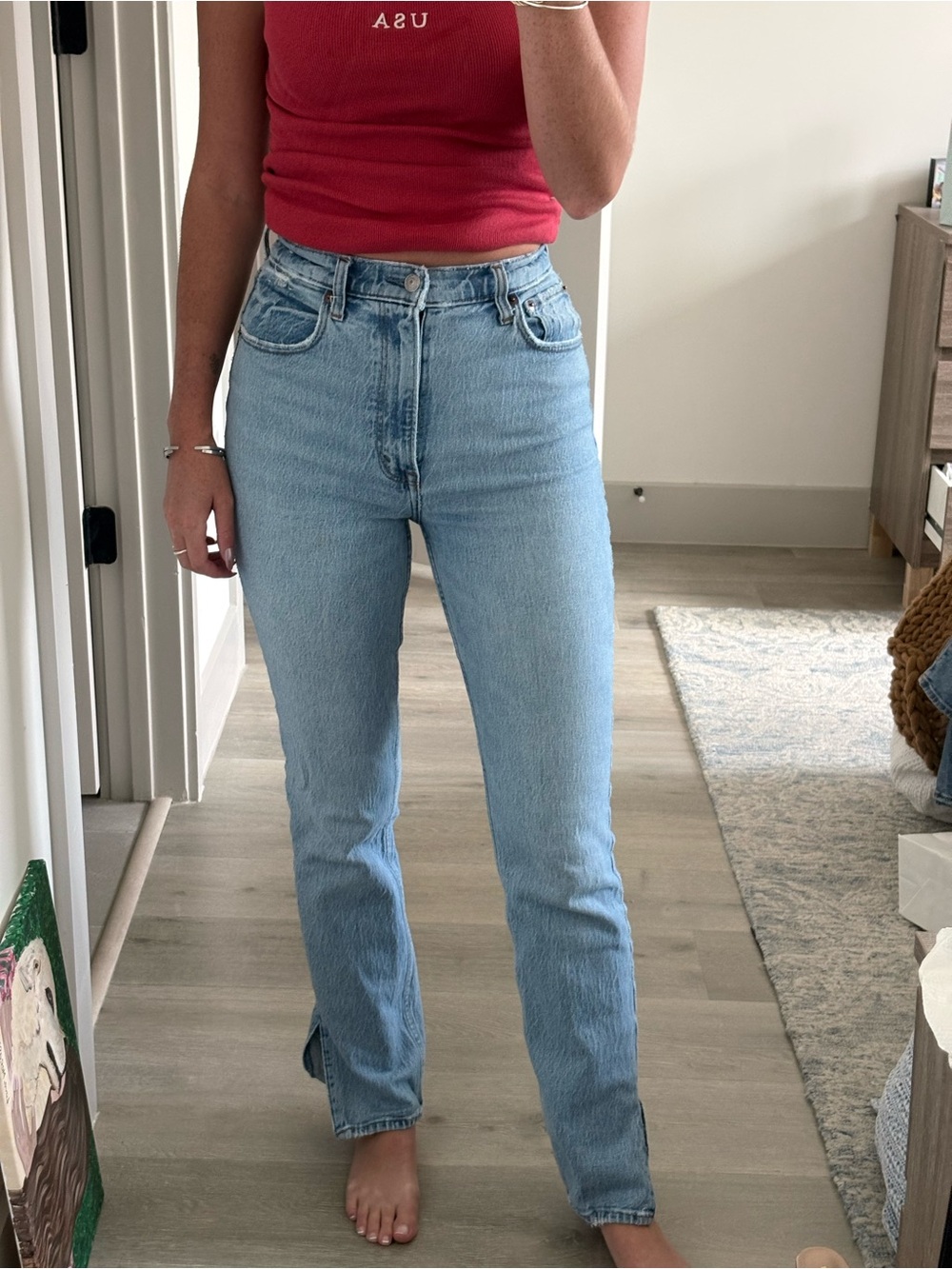 Light Blue High-Rise Straight Leg Women's Jeans